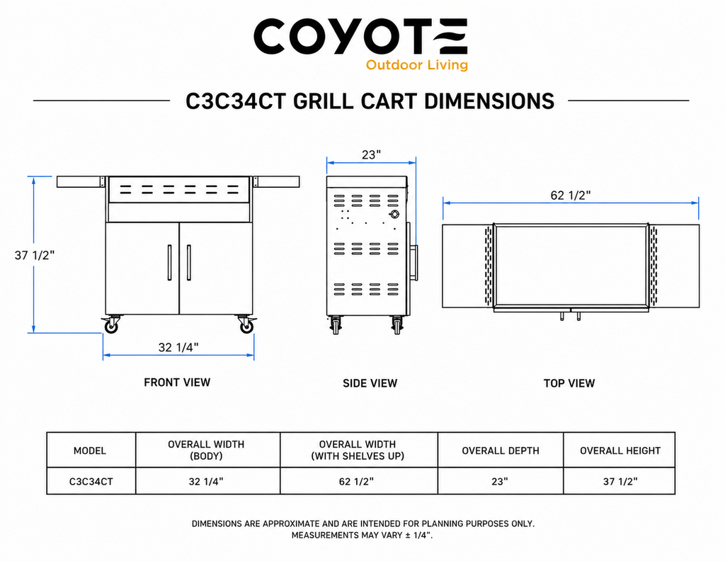 Coyote Cart for 34" C-Series Grill – dimensions