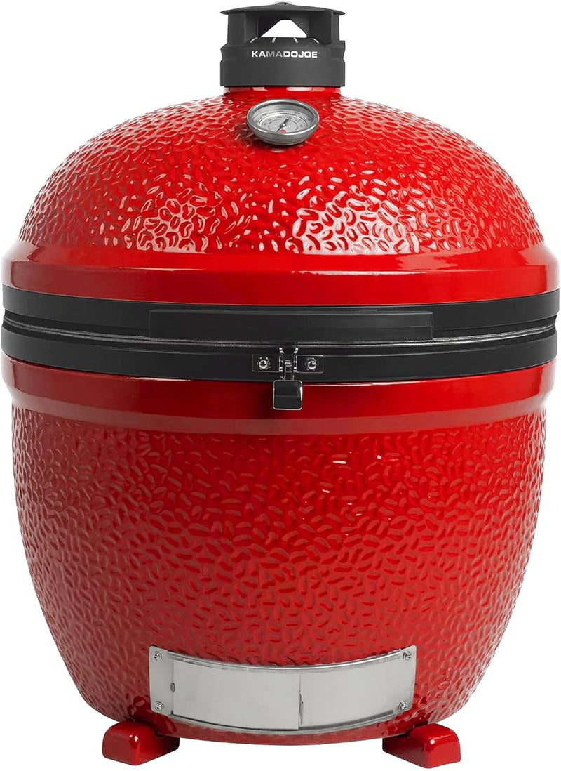 Kamado Joe Big Joe Series III 24-inch Ceramic Charcoal Grill and Smoker with Premium Cart, SloRoller Insert and 450 Cooking Square Inches in Red, Model KJ15041021