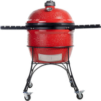 Kamado Joe Big Joe Series III 24-inch Ceramic Charcoal Grill and Smoker with Premium Cart, SloRoller Insert and 450 Cooking Square Inches in Red, Model KJ15041021