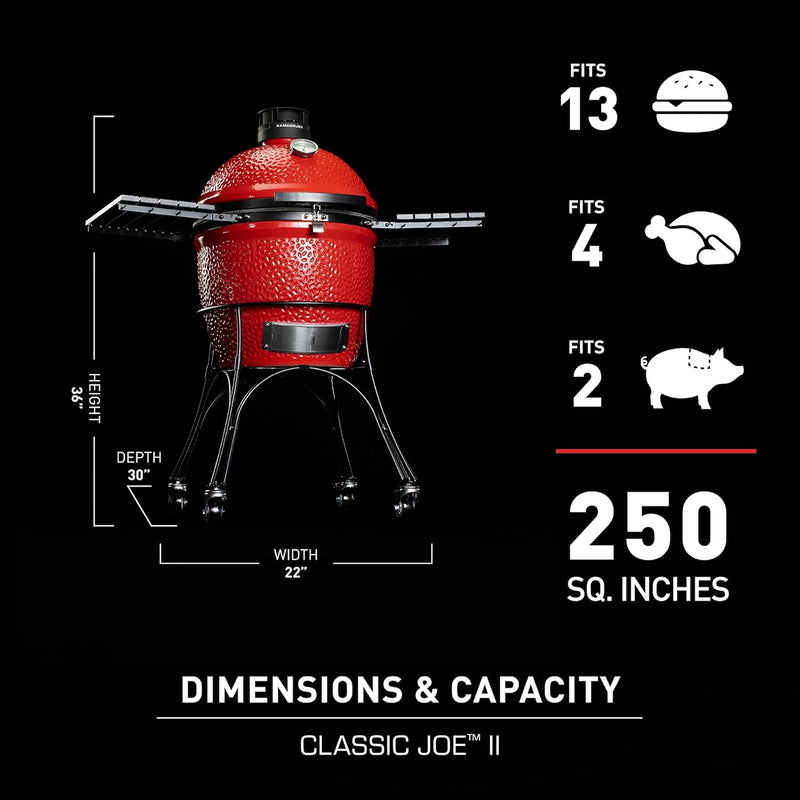 Kamado Joe® Classic Joe™ Series III 18-inch Charcoal Grill & Smoker, Red, with Cart, Side Shelves, Grill Gripper, and Ash Tool, 3 Tier Cooking System, Stainless Steel Cooking Grates, Model KJ15040921