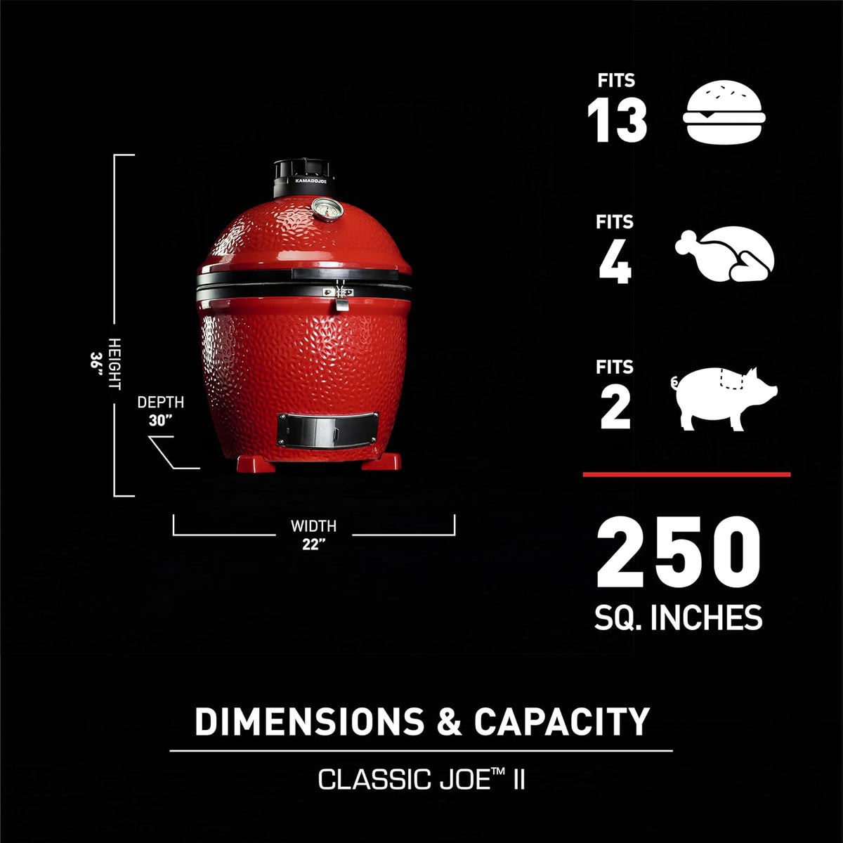 Kamado Joe® Classic Joe™ Series III 18-inch Charcoal Grill & Smoker, Red, with Cart, Side Shelves, Grill Gripper, and Ash Tool, 3 Tier Cooking System, Stainless Steel Cooking Grates, Model KJ15040921