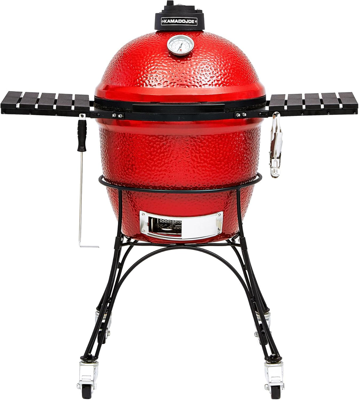 Kamado Joe® Classic Joe™ Series III 18-inch Charcoal Grill & Smoker, Red, with Cart, Side Shelves, Grill Gripper, and Ash Tool, 3 Tier Cooking System, Stainless Steel Cooking Grates, Model KJ15040921