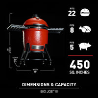 Kamado Joe Big Joe Series III 24-inch Ceramic Charcoal Grill and Smoker with Premium Cart, SloRoller Insert and 450 Cooking Square Inches in Red, Model KJ15041021