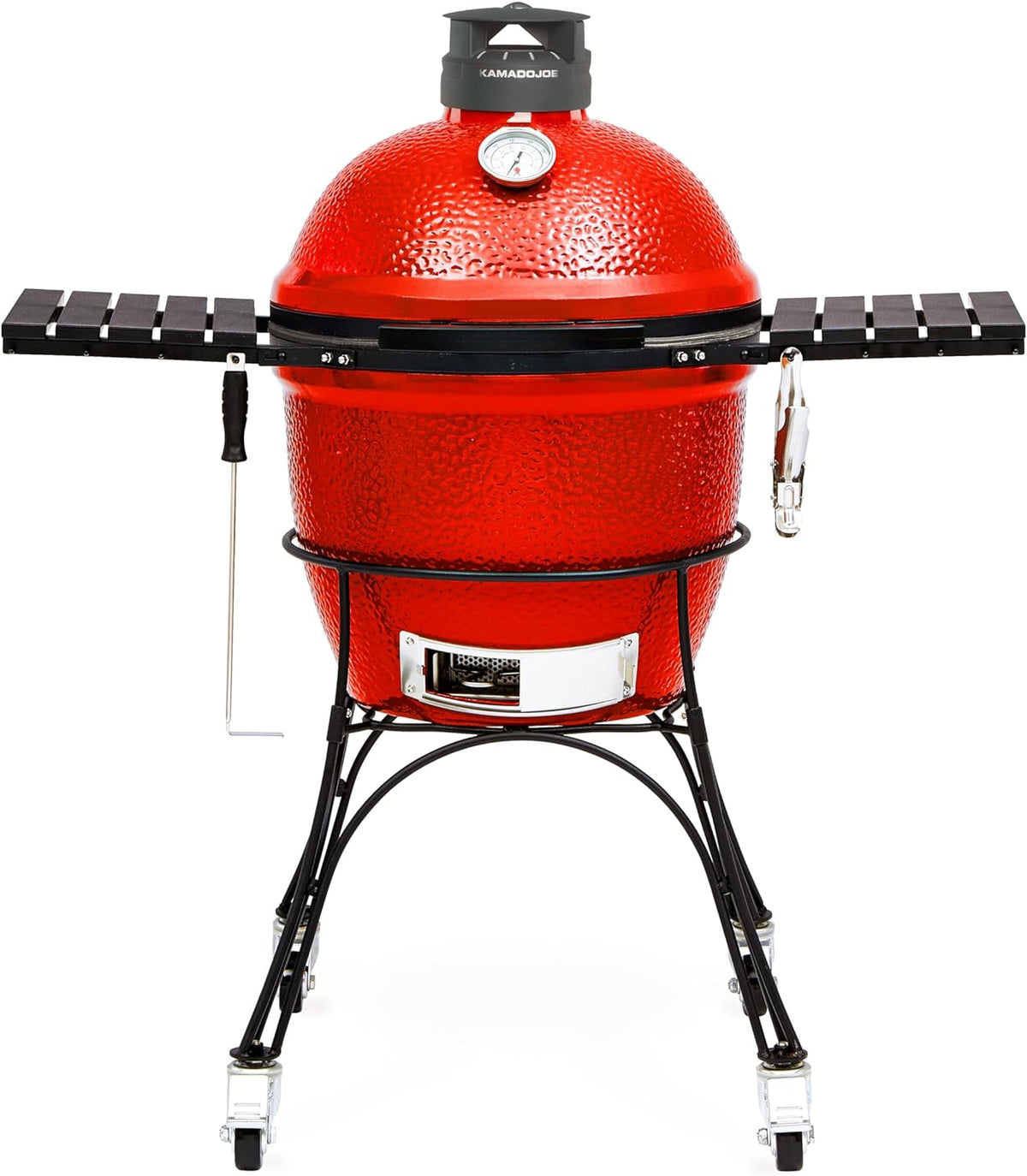 Kamado Joe® Classic Joe™ Series III 18-inch Charcoal Grill & Smoker, Red, with Cart, Side Shelves, Grill Gripper, and Ash Tool, 3 Tier Cooking System, Stainless Steel Cooking Grates, Model KJ15040921