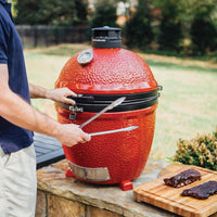 Kamado Joe® Classic Joe™ Series III 18-inch Charcoal Grill & Smoker, Red, with Cart, Side Shelves, Grill Gripper, and Ash Tool, 3 Tier Cooking System, Stainless Steel Cooking Grates, Model KJ15040921