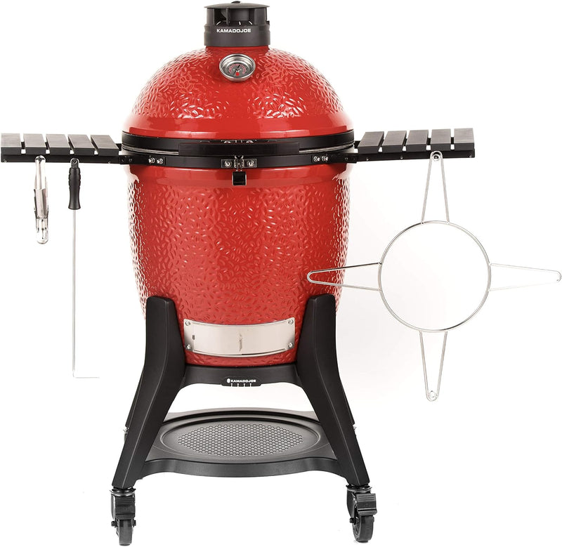 Kamado Joe® Classic Joe™ Series III 18-inch Charcoal Grill & Smoker, Red, with Cart, Side Shelves, Grill Gripper, and Ash Tool, 3 Tier Cooking System, Stainless Steel Cooking Grates, Model KJ15040921