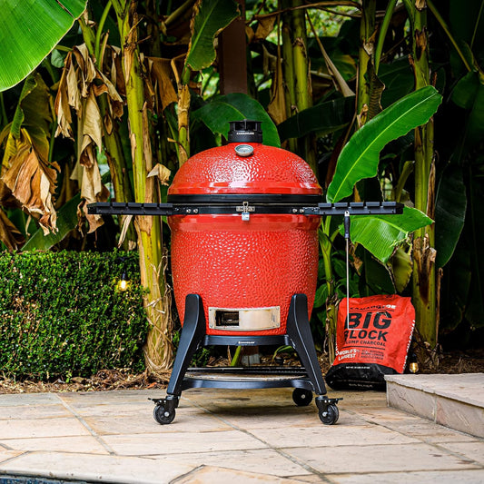 Kamado Joe Big Joe Series III 24-inch Ceramic Charcoal Grill and Smoker with Premium Cart, SloRoller Insert and 450 Cooking Square Inches in Red, Model KJ15041021