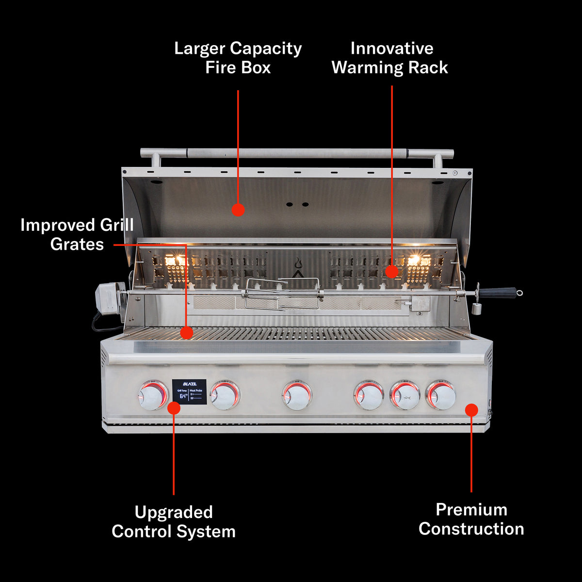Blaze LTE Pro 40" 5-Burner Built-In Gas Grill w/ Rear Burner & Rotisserie – view 4
