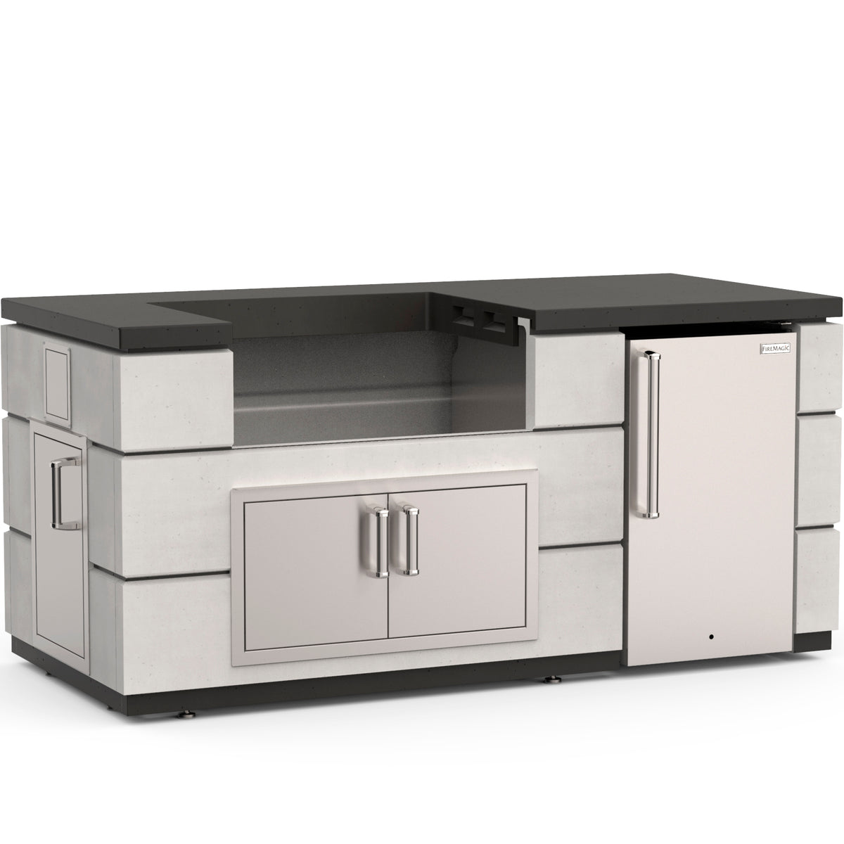 Fire Magic Contemporary 77" Pre-Fab Island Bundle – White Aspen Base / Polished Black Lava Counter