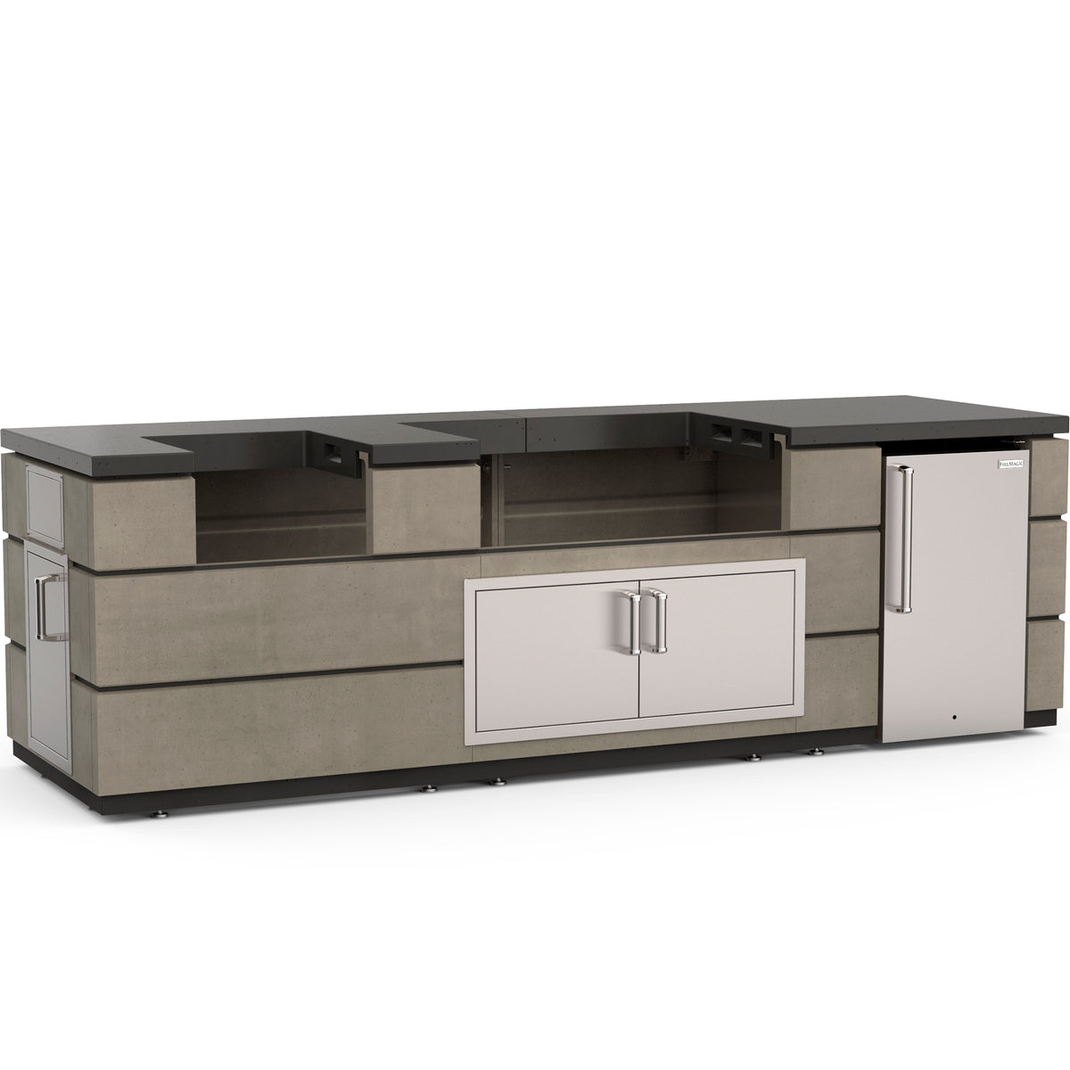 Fire Magic Contemporary 115" Pre-Fab Island Bundle – Smoke Base / Polished Black Lava Counter