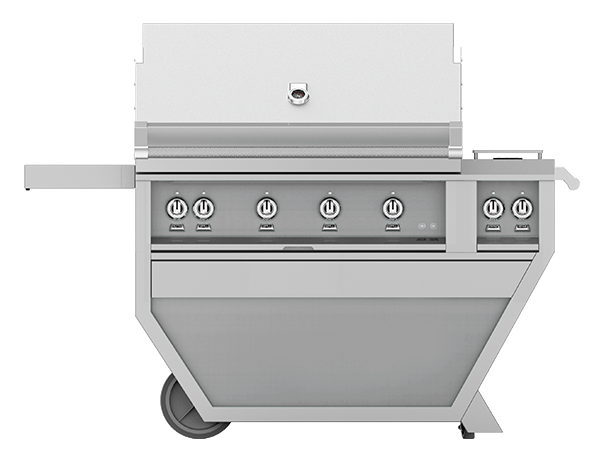 Hestan 42" Freestanding Gas Grill w/ Deluxe Cart, 3 Trellis & 1 Sear Burner, Double Side Burner & Rotisserie