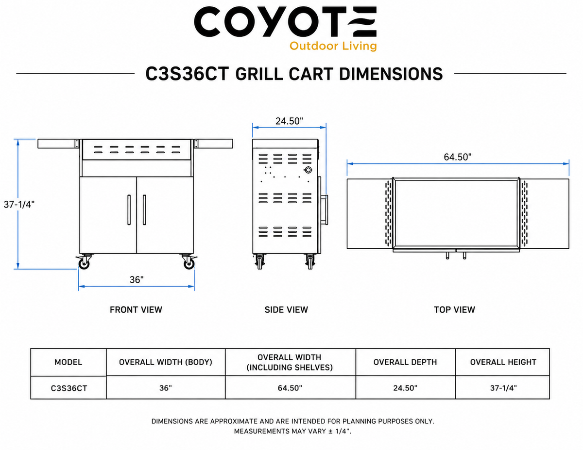 Coyote Cart for 36" CL-Series & SL-Series Grills – dimensions